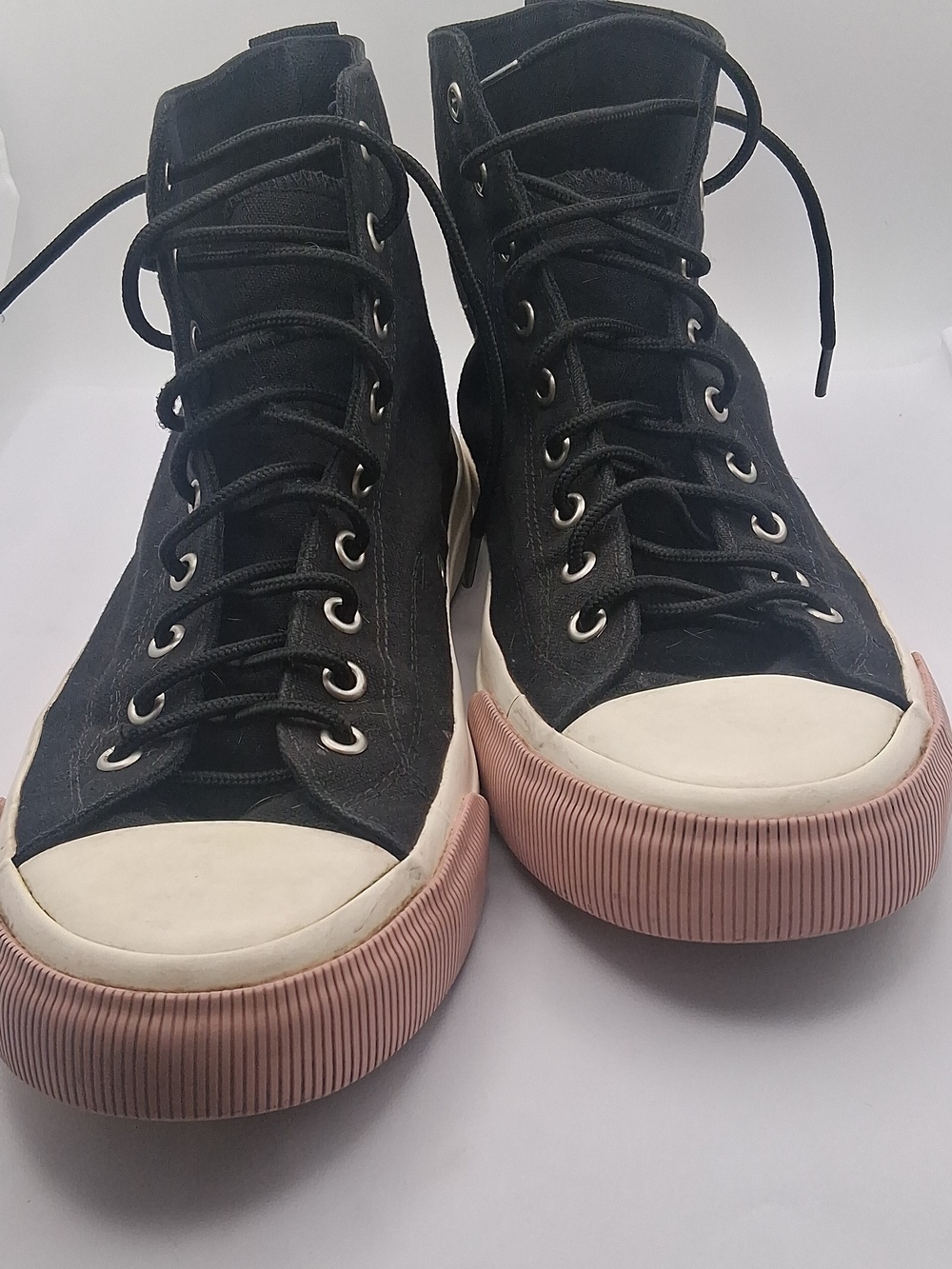 P.F. Flyers Black Canvas High-Top Sneakers with Off-White & Light Brown Sole - Picture 4 of 4